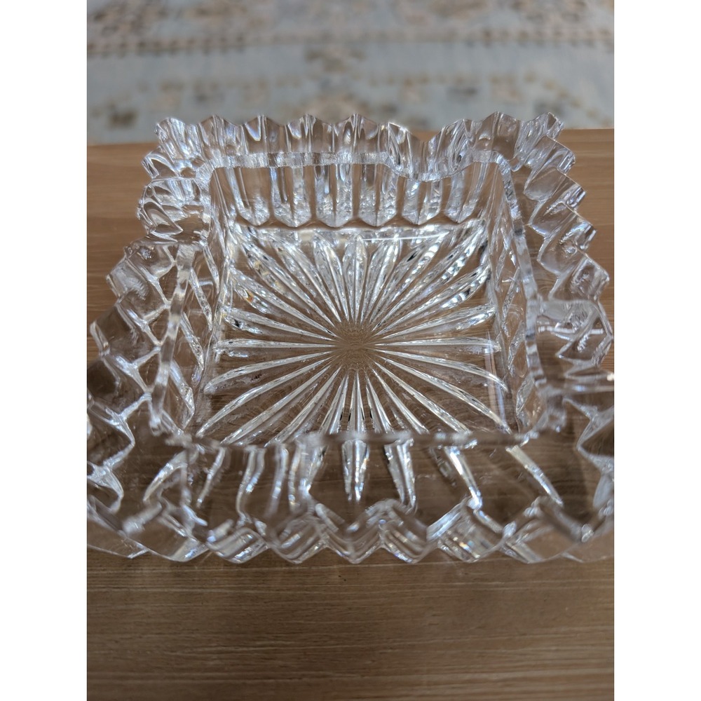 Vintage Glass Square Heavy Clear Star Crystal Ash Tray